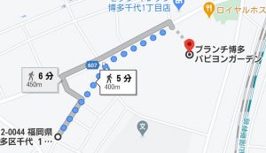 トラストビル千代県庁口からパピヨンまでの地図